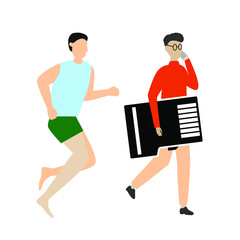  Set of flat cartoon character isolated with man running, man and sd card