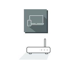 Set of simple icons with laptop with smartphone and router