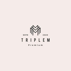 triple m monogram mmm letter hipster retro vintage lettermark logo for branding or t shirt design