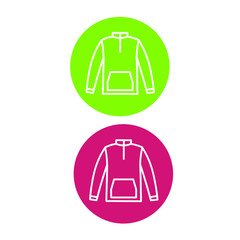 Set of simple icons with jacket, anorca in a round color frame