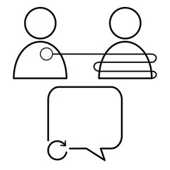 Set of vector icons with the connection of two people and speech bubble with a round arrow