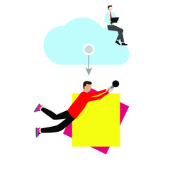  Set of flat cartoon character isolated with man and cloud, man and paper notes