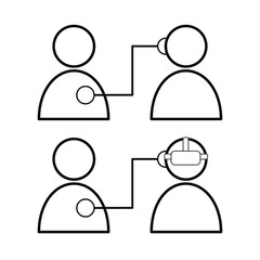 Set of vector icons with people connection, people interaction and virtual technologies