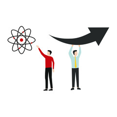 Set of flat cartoon character isolated with man and atom sign, man and arrow