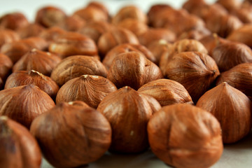 hazelnuts on wooden background