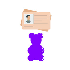 Set of simple icons with person and Id card and marmalade bear