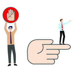 Set of flat cartoon character isolated with man and stop sign, man and hand cursor