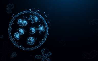 Bacteria and germs virus form lines, triangles and particle style design. Illustration vector