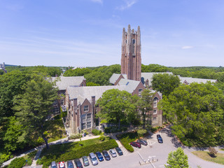 Aerial view of Wellesley College Green Hall in Wellesley, Massachusetts, USA.