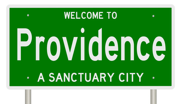 Rendering Of A Green 3d Highway Sign For Sanctuary City Providence Rhode Island