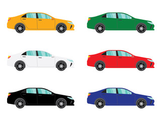 Set of sedan car side view on white background,illustration vector