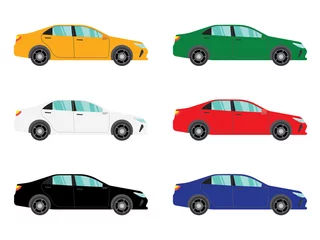 Stickers pour porte Course de voitures Set of sedan car side view on white background,illustration vector