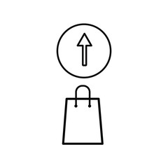 A set of simple icons with an arrow and the shopping bag