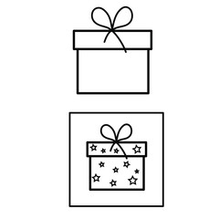 Set of simple icons with gift box and holiday box in frame.