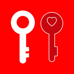 Set of simple icons with key and key with heart sign