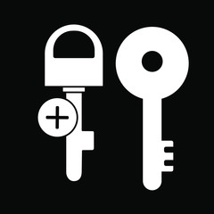  Set of simple icons with key and key with plus sign