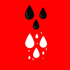 Fototapeta premium Set of simple icons with black and white drops on a red background