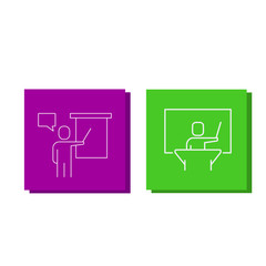 Set of icons in a colored frame with a business presentation in an audience in front of people