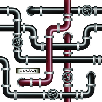 Vector Seamless Illustration Of Water Pipes, Sewer Networks Interlacing Of Pipes With Valves To Block Water