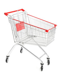 Empty shopping cart on white background