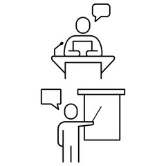 Set of simple icons with a man giving a lecture