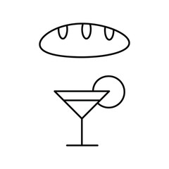Set of simple icons with a loaf of bread and a cocktail glass