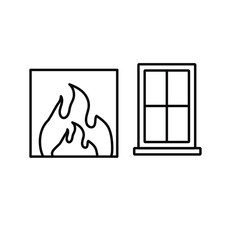 Set of simple icons with flame and window sill