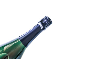 Bottle of champagne on white background.