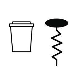 Set of simple icons with cardboard Cup and corkscrew.