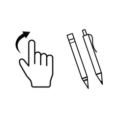A set of simple icons with a flick righ hand click and the pen and pencil