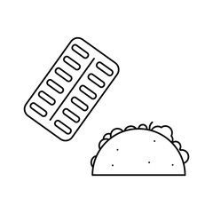 Set of simple icons with packaging with pills and tacos