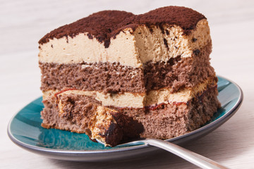 Tiramisu cake with different layers. Delicious dessert for celebrations