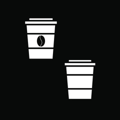 Simple icon set with cardboard coffee Cup with lid on black background