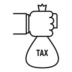 Tax money bag icon. Outline tax money bag vector icon for web design isolated on white background