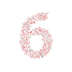 Christmas ABC. Items on white background forming number 6