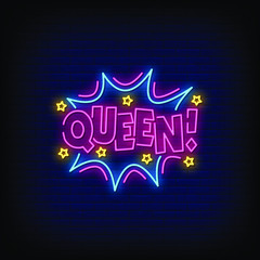 Queen Neon Signs Style Text Vector