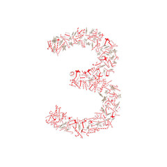 Christmas ABC. Items on white background forming number 3
