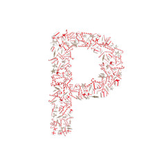 Christmas ABC. Items on white background forming letter P