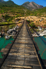 Fototapeta na wymiar Hanging bridge on Vjosa River, Albania