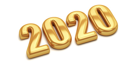 New 2020 year golden isolated on white background. 3d render illustration. New Year's illustration.