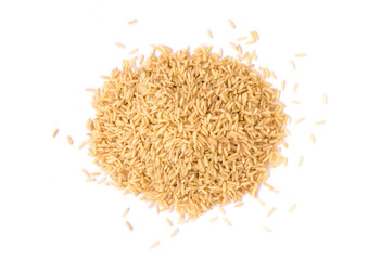 pile of brown coarse rice isolated on white background