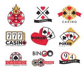 Casino club isolated icons, gambling and bingo lottery