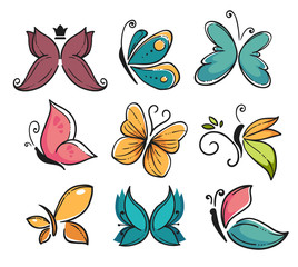 Corporate identity, butterflies isolated icons, beauty and freedom