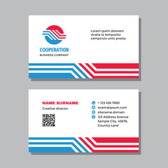 Business card template with logo - concept design. Computer network electronic technology visit card branding. Cooperation communication symbol. Vector illustration. 