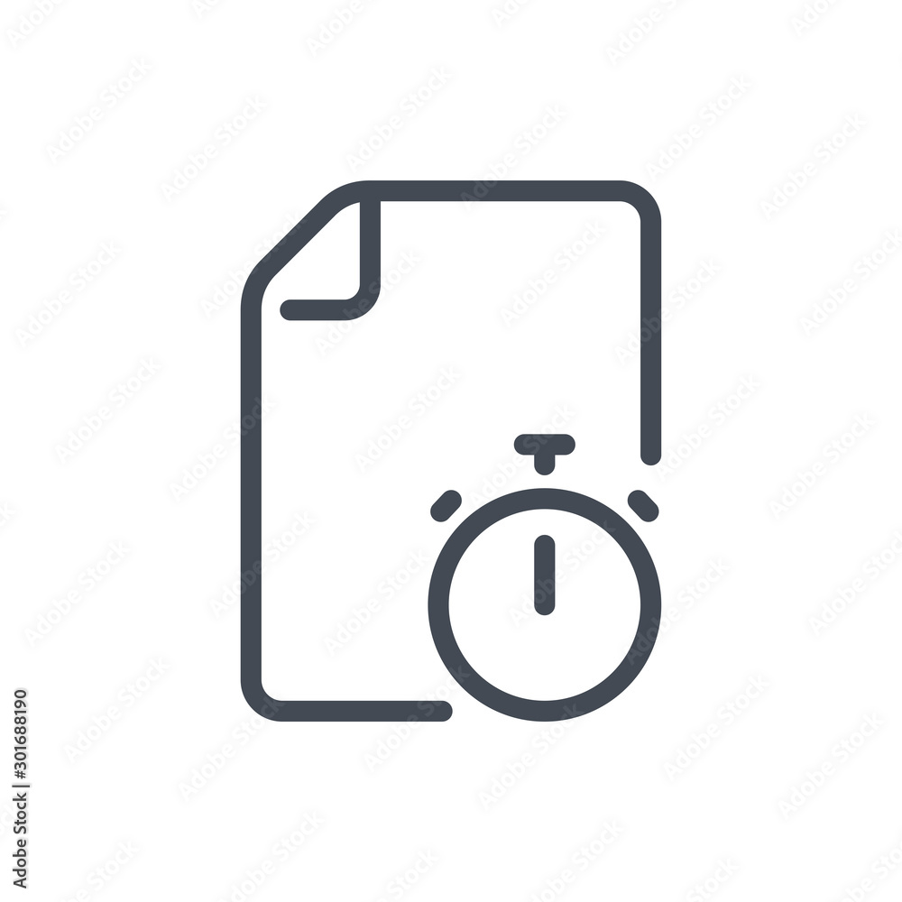 Poster file tracking line icon. document with stopwatch vector outline sign.