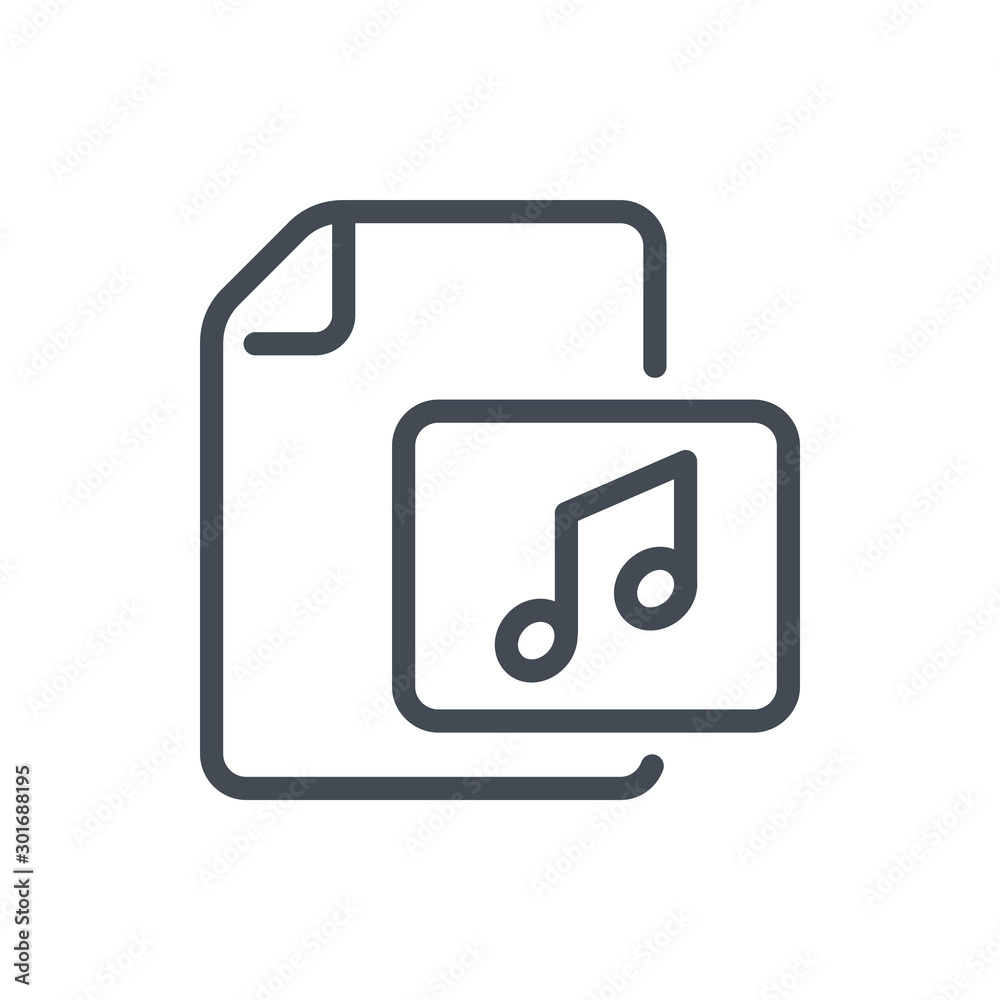 Poster music file line icon. document with audio directory vector outline sign.
