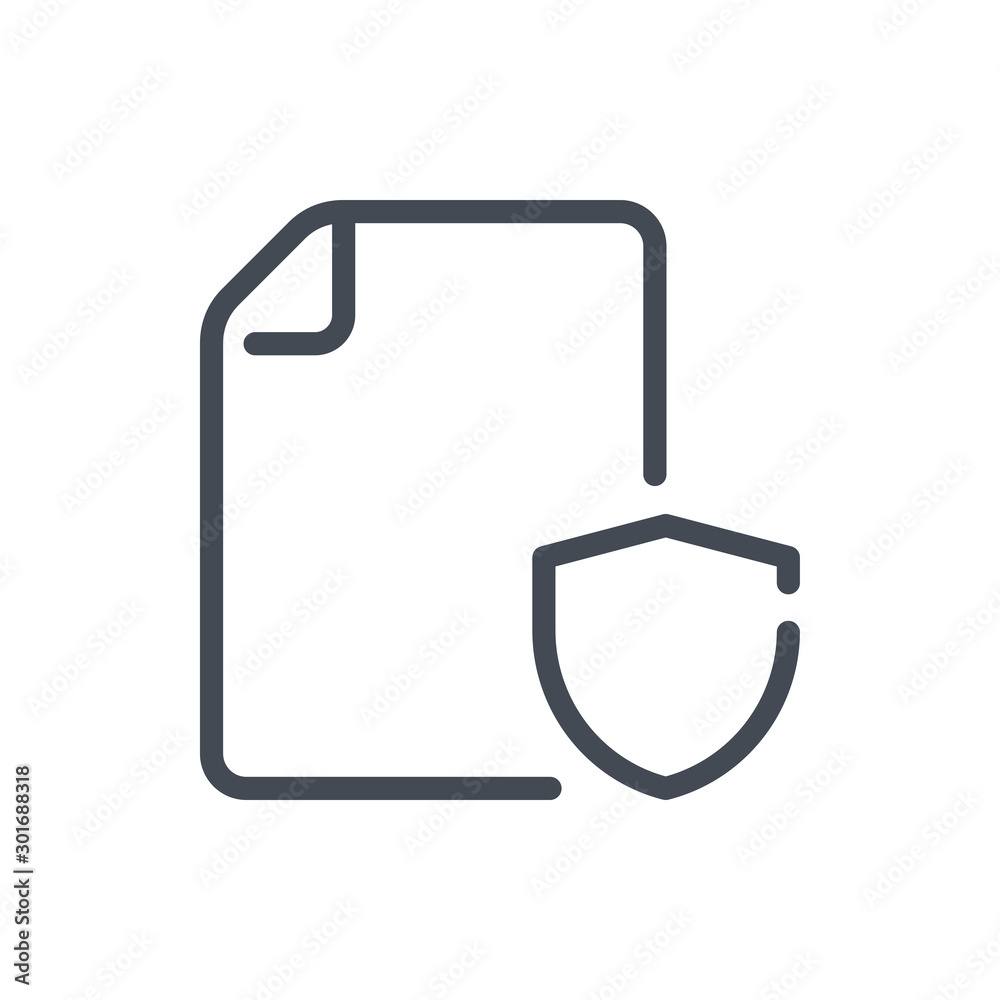 Poster Secure file line icon. Document with shield vector outline sign.