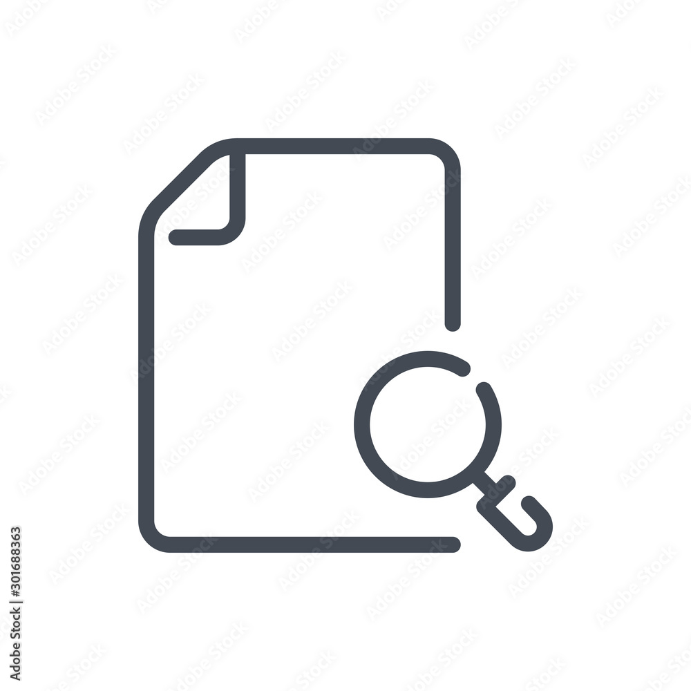 Poster search file line icon. document with magnifier vector outline sign.