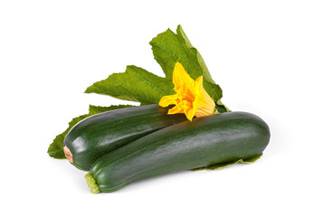 Zucchini with a flower isolated on white background