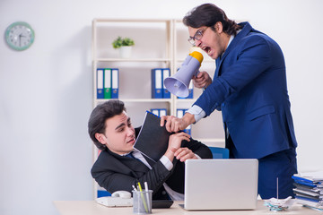 Naklejka premium Boss and his male assistant working in the office